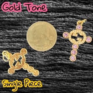 🆕 Listing - Single Piece Rare Gold/Purple Rhinestone Cross Zipper Pull Charm